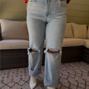 Stylish Ripped Light Blue Boyfriend Jeans